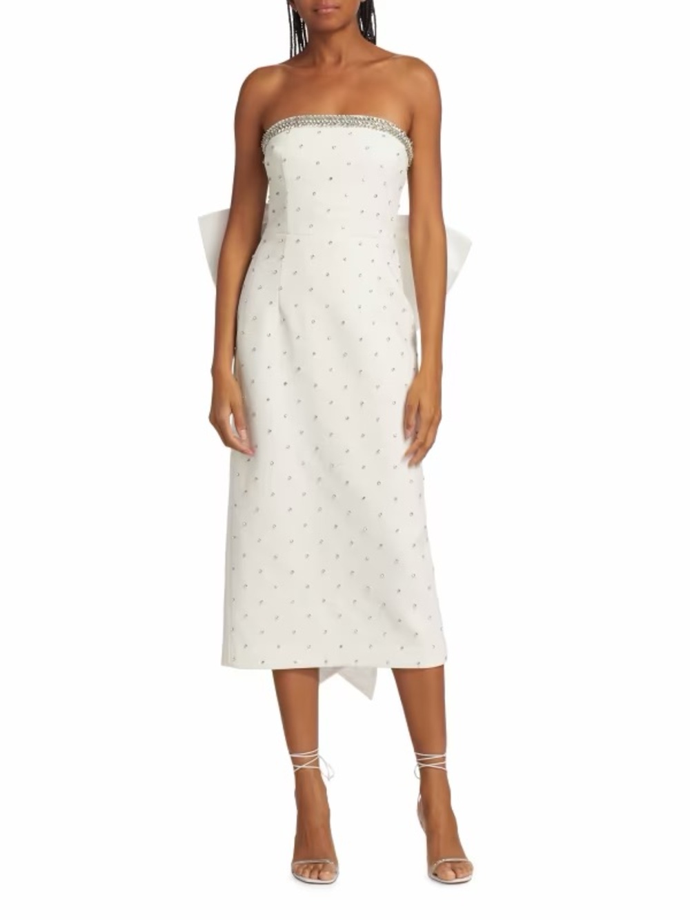Rebecca Vallance White Strapless Jeweled Midi Dress